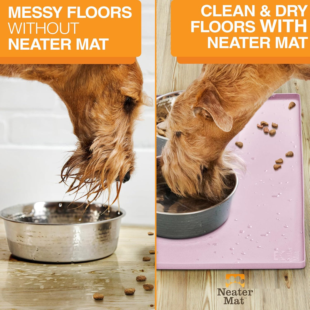 Neater Mat Pet Mats for Food and Water, Cat & Dog Bowl Mat Waterproof Silicone, Feeding Tray, Dog Food Mats for Floors, Placemat w/Raised Edge for Under Bowls, 24" x 16", Light Pink