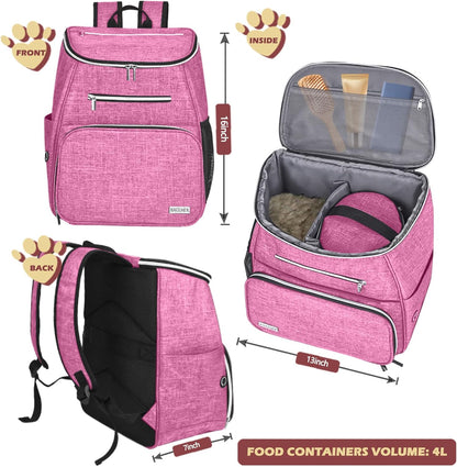 丨Dog Travel Bag Backpack, Airline Approved Pet Supplies Backpack, Dog Travel Bag with 2 Silicone Collapsible Bowls and 2 Food Baskets Pink