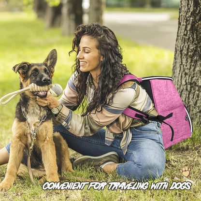丨Dog Travel Bag Backpack, Airline Approved Pet Supplies Backpack, Dog Travel Bag with 2 Silicone Collapsible Bowls and 2 Food Baskets Pink