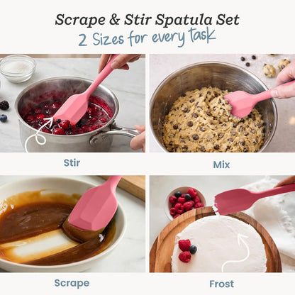 Starpack 'Scrape and Stir' Silicone Rubber Spatula Set (4-Piece) - LFGB Non Toxic, 600°F Heat Resistant, BPA-Free, One-Piece Kitchen Baking Spatulas - Dishwasher Safe for Nonstick Cookware Earthy Pink