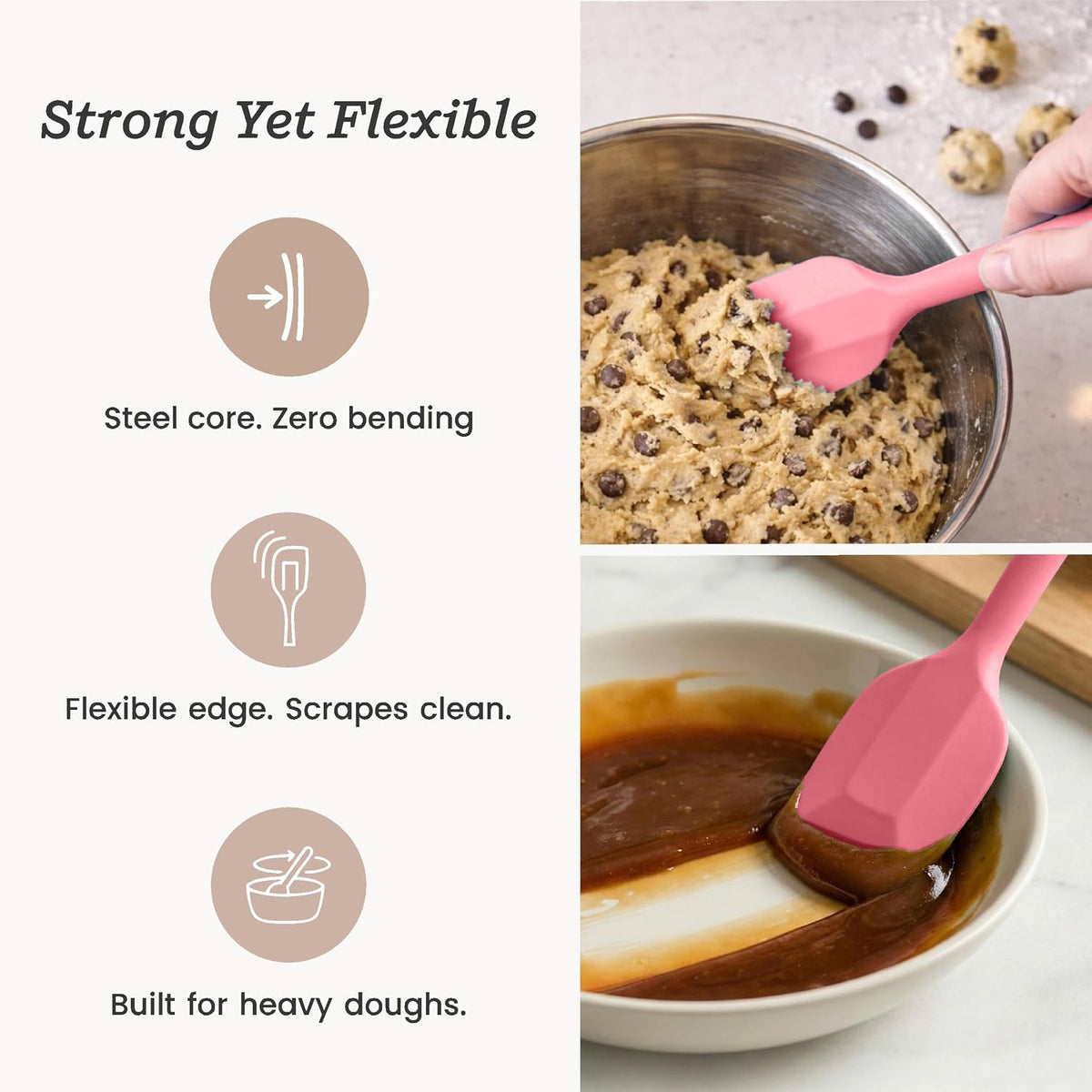 Starpack 'Scrape and Stir' Silicone Rubber Spatula Set (4-Piece) - LFGB Non Toxic, 600°F Heat Resistant, BPA-Free, One-Piece Kitchen Baking Spatulas - Dishwasher Safe for Nonstick Cookware Earthy Pink
