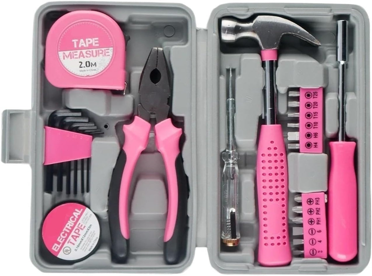 24pcs Home DIY Tool Kit for Household, Office & Garage - Repair Small Hand Tool Set with Storage Case Tool(Pink)