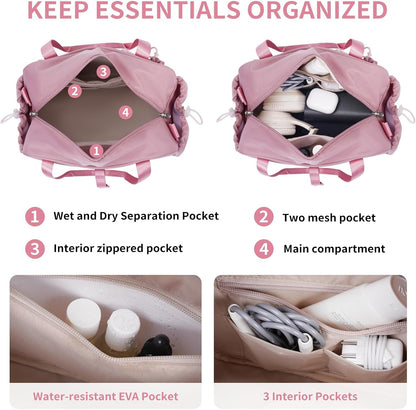 Small Gym Bag for Women, Mini Duffle Bag with Wet Compartment Pink