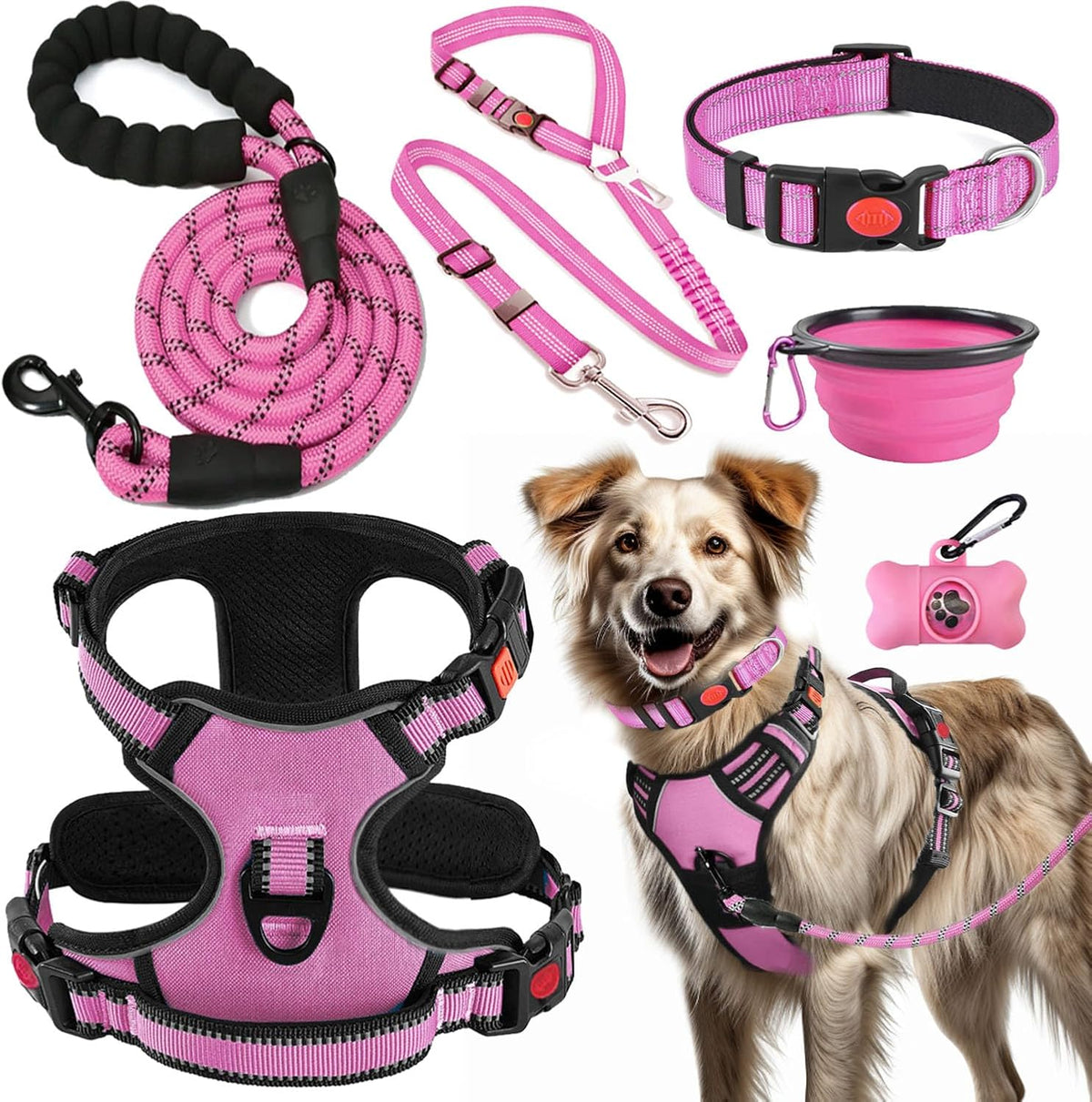 LOBEVE No Pull Dog Harness, Collar & Leash Set with Travel Accessories