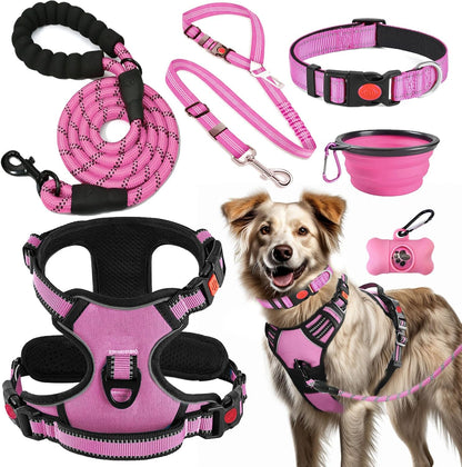 LOBEVE No Pull Dog Harness, Collar & Leash Set with Travel Accessories