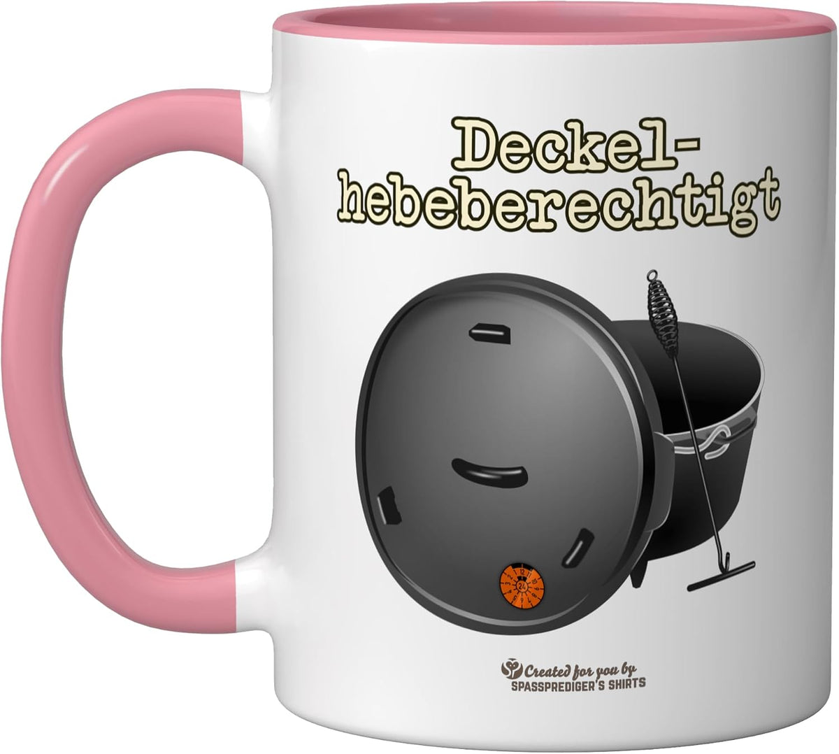 Dutch Oven Lid Lifter Saying Dutch Oven Ceramic Mug, Pink/White