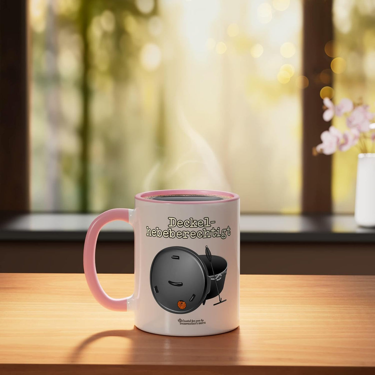 Dutch Oven Lid Lifter Saying Dutch Oven Ceramic Mug, Pink/White