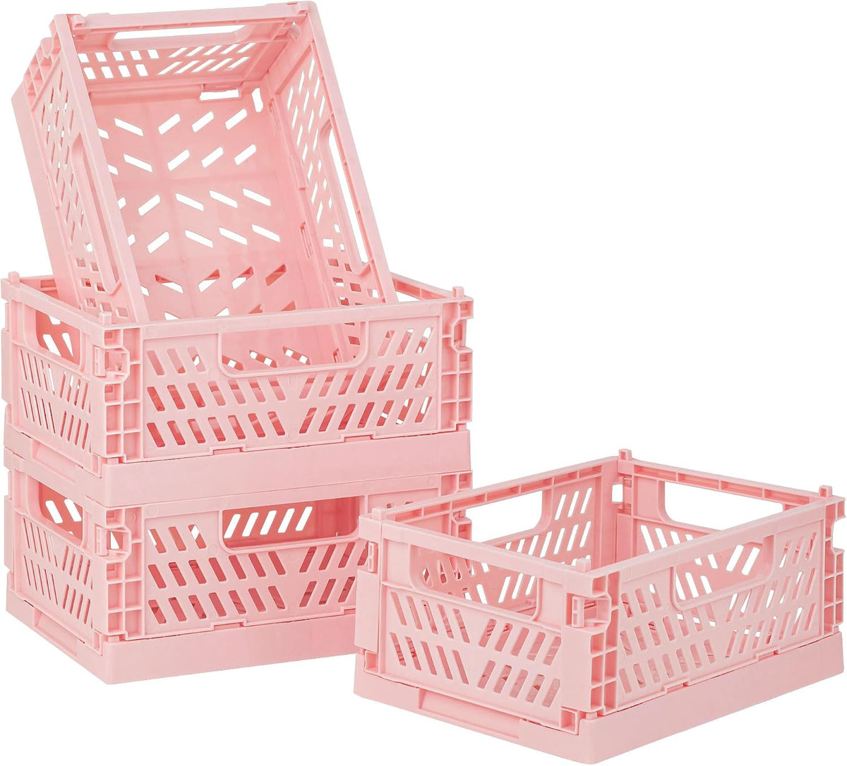 4 Pack Pink Plastic Baskets, Small Crate Storage Baskets for Organizing