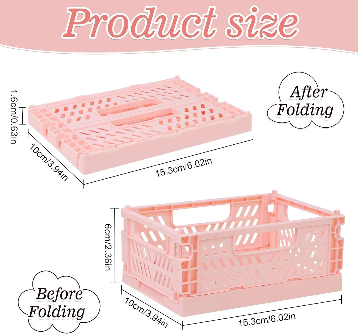 4 Pack Pink Plastic Baskets, Small Crate Storage Baskets for Organizing