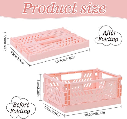 4 Pack Pink Plastic Baskets, Small Crate Storage Baskets for Organizing