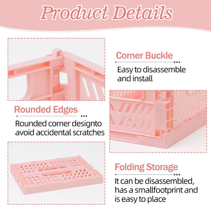 4 Pack Pink Plastic Baskets, Small Crate Storage Baskets for Organizing