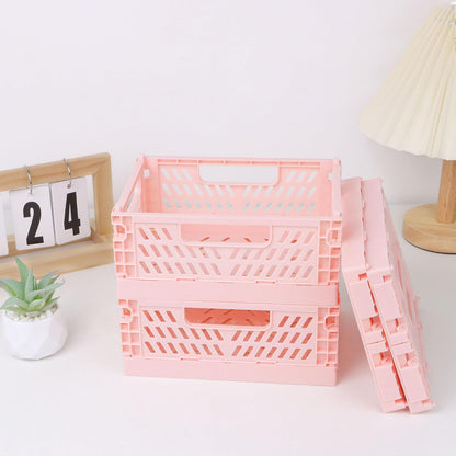 4 Pack Pink Plastic Baskets, Small Crate Storage Baskets for Organizing