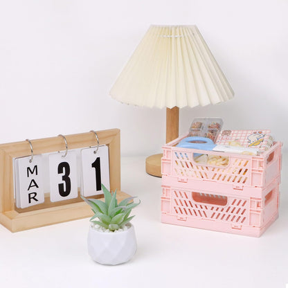 4 Pack Pink Plastic Baskets, Small Crate Storage Baskets for Organizing