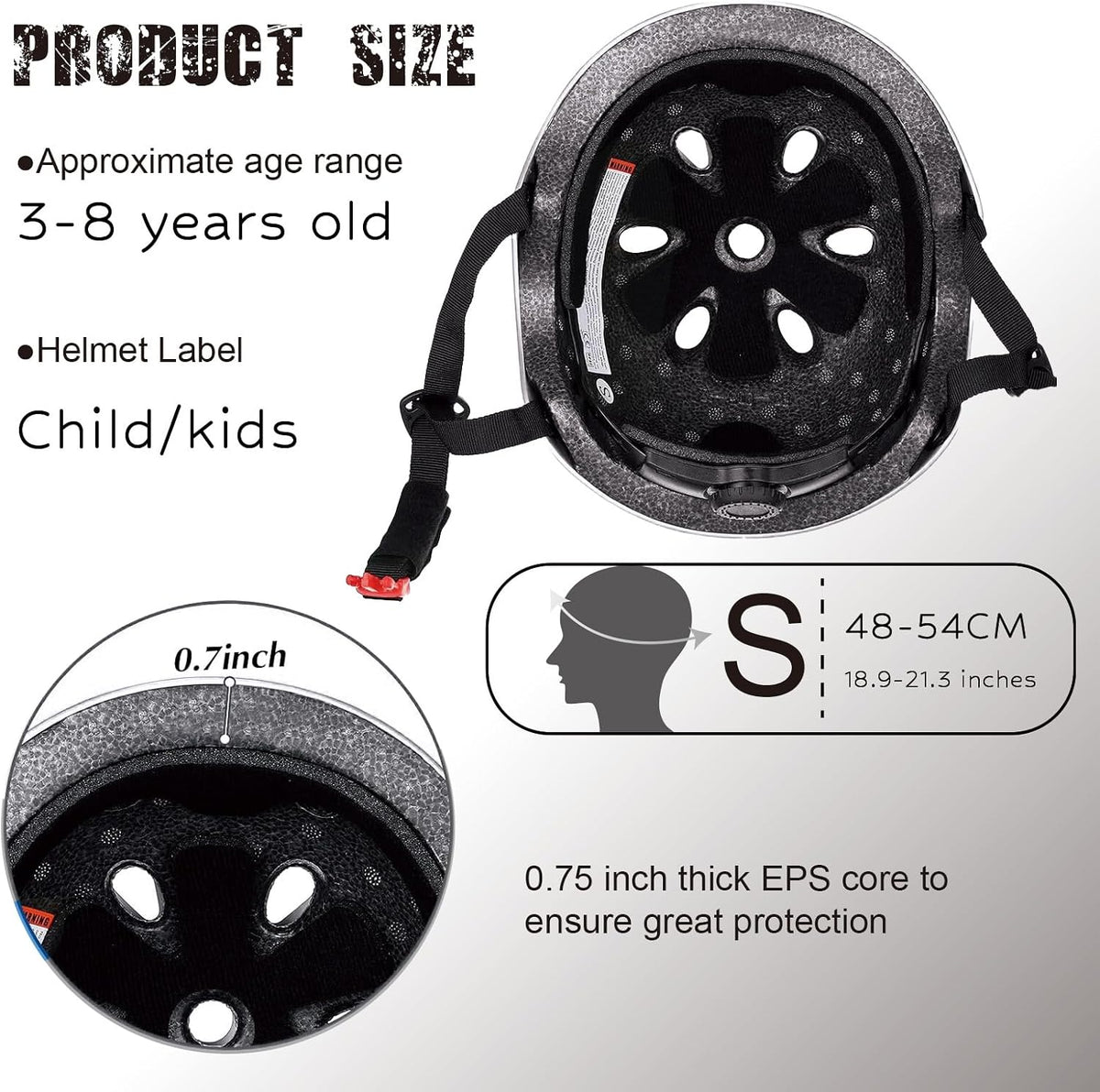 Kids Bike Helmet, Adjustable Multi-Sport Helmet for Ages 3–16, 3 Sizes