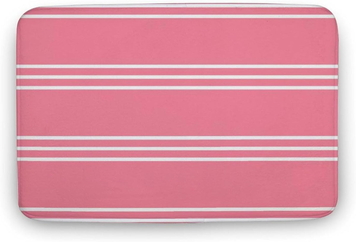 Pink Stripes Bathroom Rugs, Non Slip & Absorbent Bath Mat Carpets for Bathroom, Entryway or Sink 16" x 24"