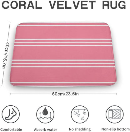Pink Stripes Bathroom Rugs, Non Slip & Absorbent Bath Mat Carpets for Bathroom, Entryway or Sink 16" x 24"