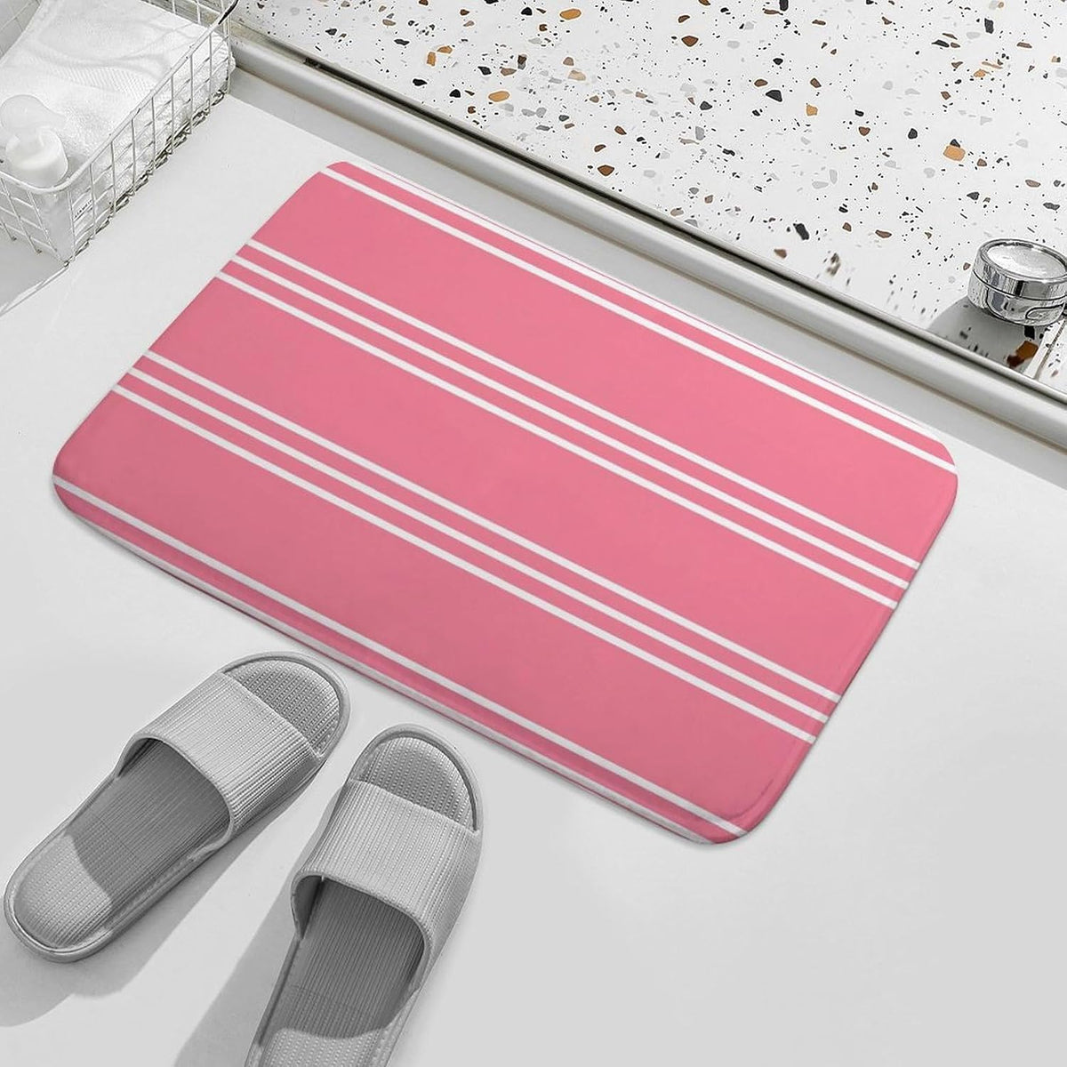 Pink Stripes Bathroom Rugs, Non Slip & Absorbent Bath Mat Carpets for Bathroom, Entryway or Sink 16" x 24"