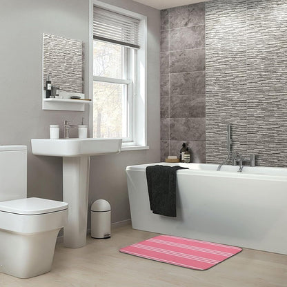 Pink Stripes Bathroom Rugs, Non Slip & Absorbent Bath Mat Carpets for Bathroom, Entryway or Sink 16" x 24"