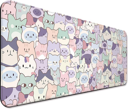 Cute Cat Gaming Desk Mat, Kawaii Pastel Extended Mouse Pad, Pink