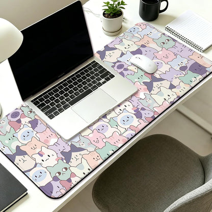 Cute Cat Gaming Desk Mat, Kawaii Pastel Extended Mouse Pad, Pink