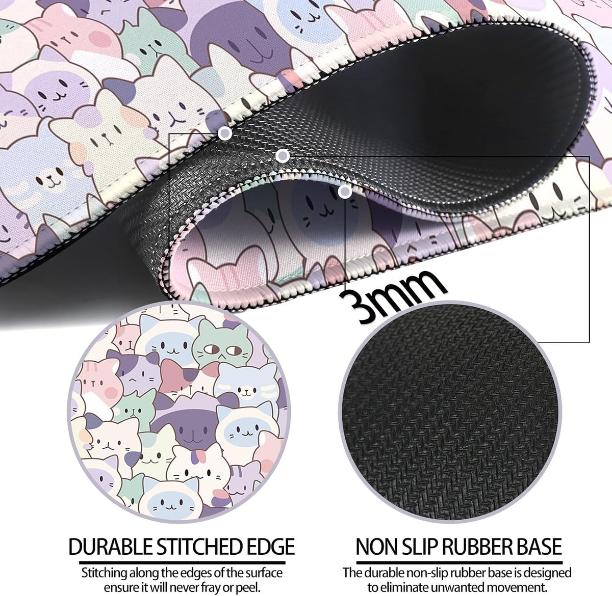 Cute Cat Gaming Desk Mat, Kawaii Pastel Extended Mouse Pad, Pink