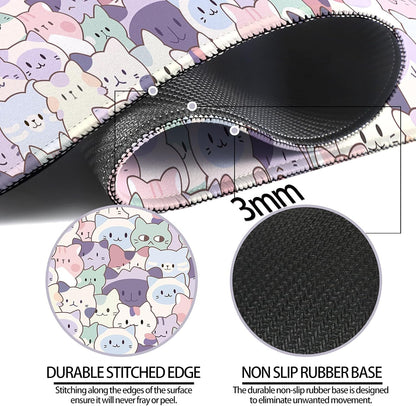 Cute Cat Gaming Desk Mat, Kawaii Pastel Extended Mouse Pad, Pink
