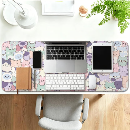 Cute Cat Gaming Desk Mat, Kawaii Pastel Extended Mouse Pad, Pink