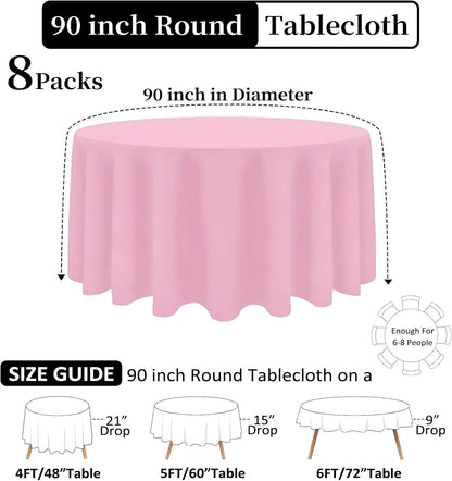 8 Packs 90 Inch Pink Round Tablecloth