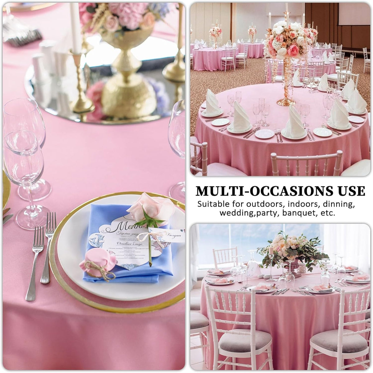 8 Packs 90 Inch Pink Round Tablecloth