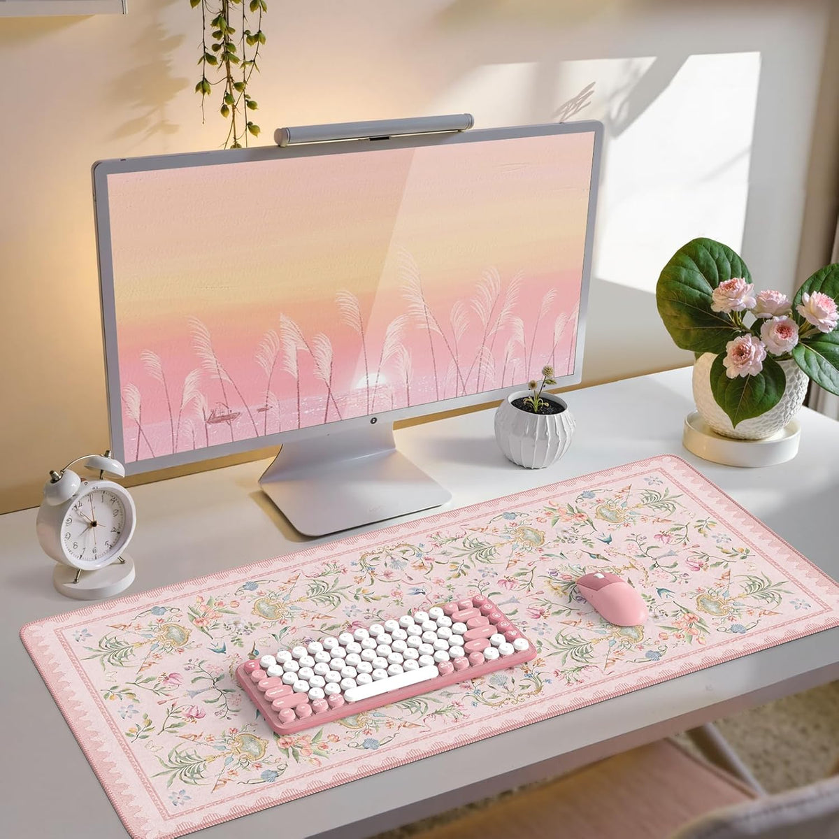 Pink Desk Cover Mat, Big Mouse Pad for Laptop,Floral