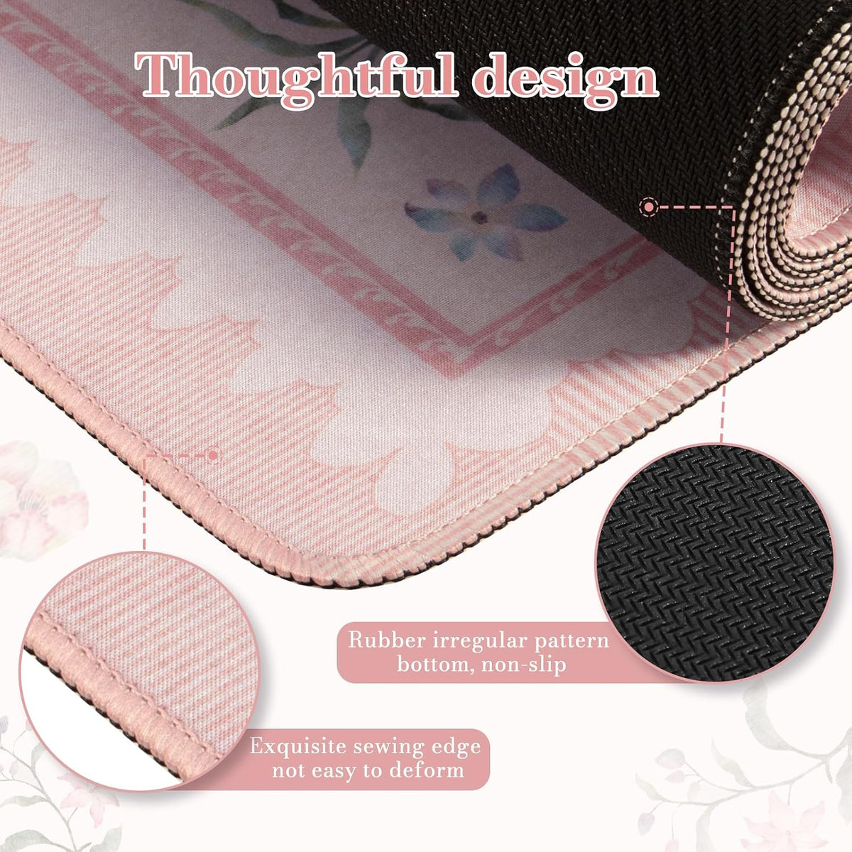Pink Desk Cover Mat, Big Mouse Pad for Laptop,Floral