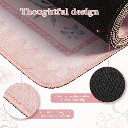 Pink Desk Cover Mat, Big Mouse Pad for Laptop,Floral