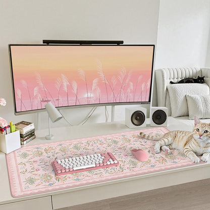 Pink Desk Cover Mat, Big Mouse Pad for Laptop,Floral