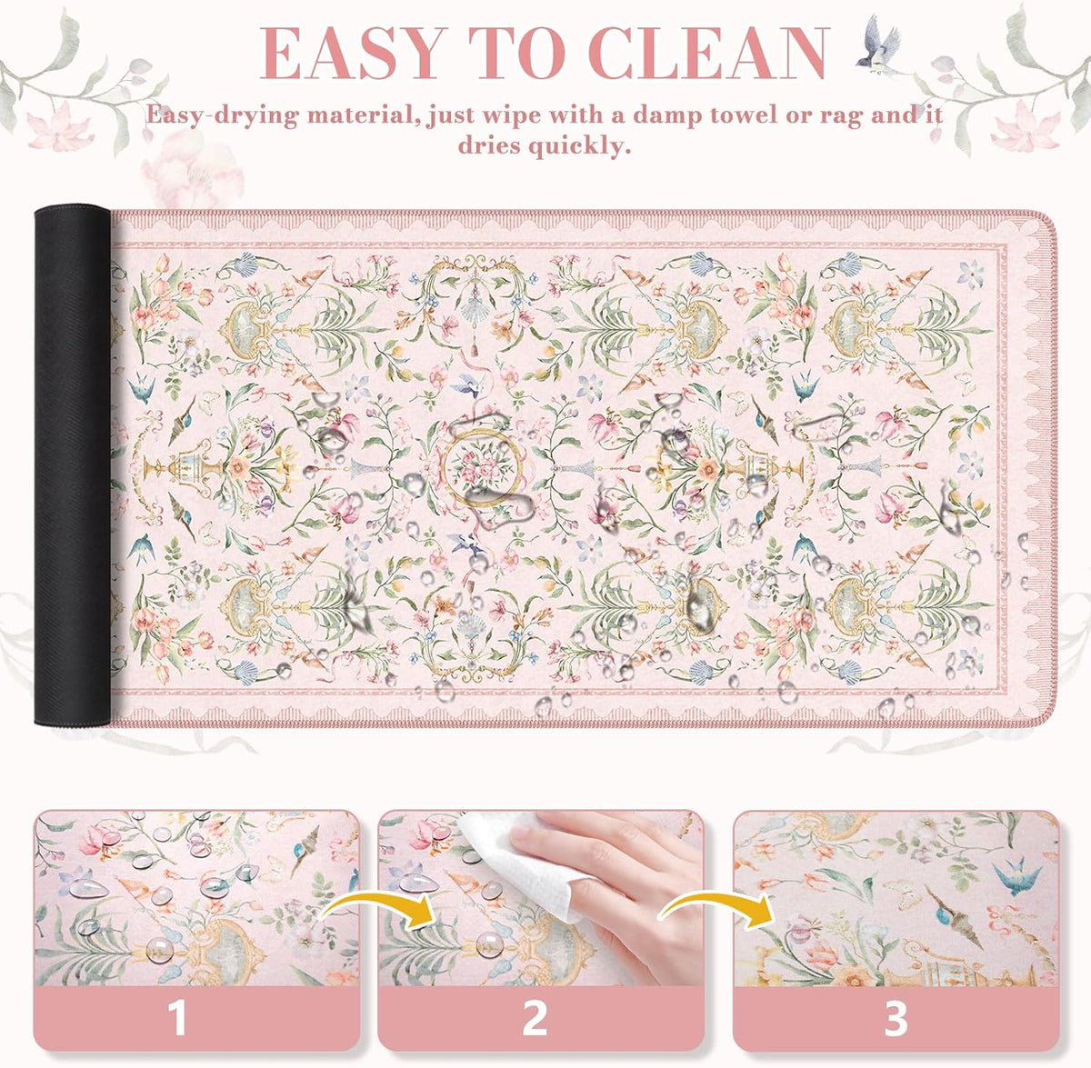 Pink Desk Cover Mat, Big Mouse Pad for Laptop,Floral
