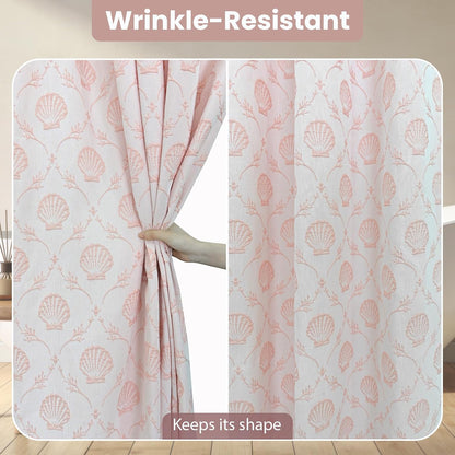 Fabric Shower Curtain Set with Detachable Liner, Matelasse Jacquard Coastal Pattern, Metal Hooks Included, Water-Repellent, 4 Hem Magnets, Shell Pink, 72 x 84 Inch