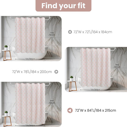 Fabric Shower Curtain Set with Detachable Liner, Matelasse Jacquard Coastal Pattern, Metal Hooks Included, Water-Repellent, 4 Hem Magnets, Shell Pink, 72 x 84 Inch