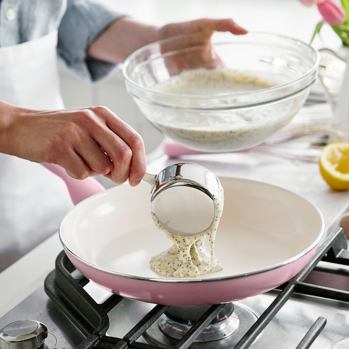 Rio Hard Anodized Healthy Ceramic Nonstick, 7" 9.5" and 11" 3 Piece Frying Pan Skillet Set, Soft Grip Handle, PFAS-Free, Dishwasher Safe, Oven Safe, Pink