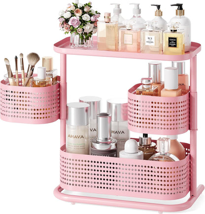 Metal Bathroom Counter Organizer，Rotating Countertop Storage Shelf