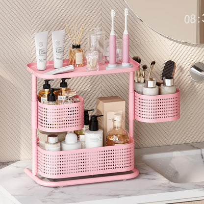 Metal Bathroom Counter Organizer，Rotating Countertop Storage Shelf