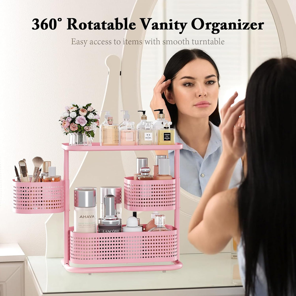 Metal Bathroom Counter Organizer，Rotating Countertop Storage Shelf