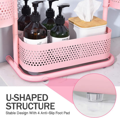 Metal Bathroom Counter Organizer，Rotating Countertop Storage Shelf