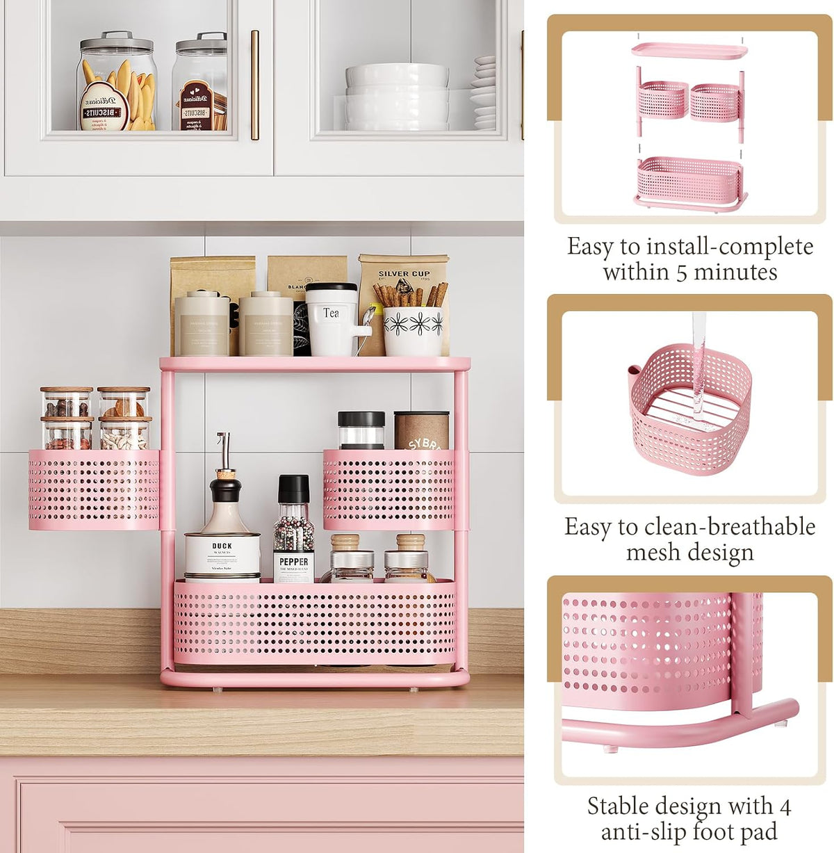 Metal Bathroom Counter Organizer，Rotating Countertop Storage Shelf