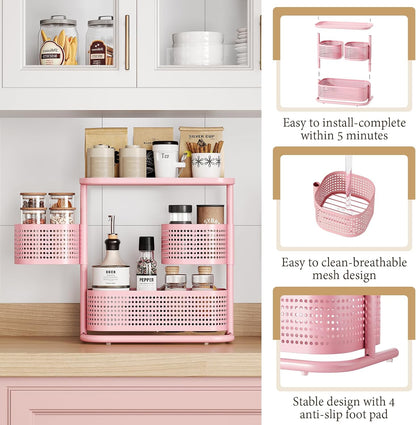 Metal Bathroom Counter Organizer，Rotating Countertop Storage Shelf