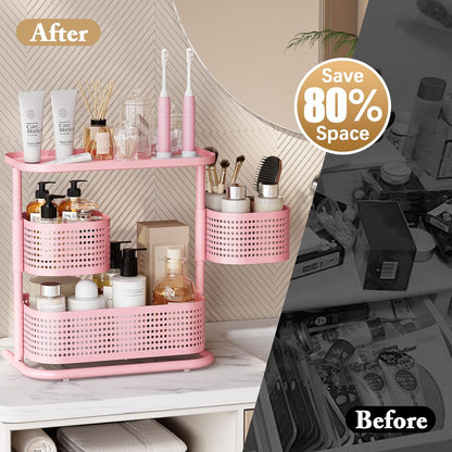 Metal Bathroom Counter Organizer，Rotating Countertop Storage Shelf