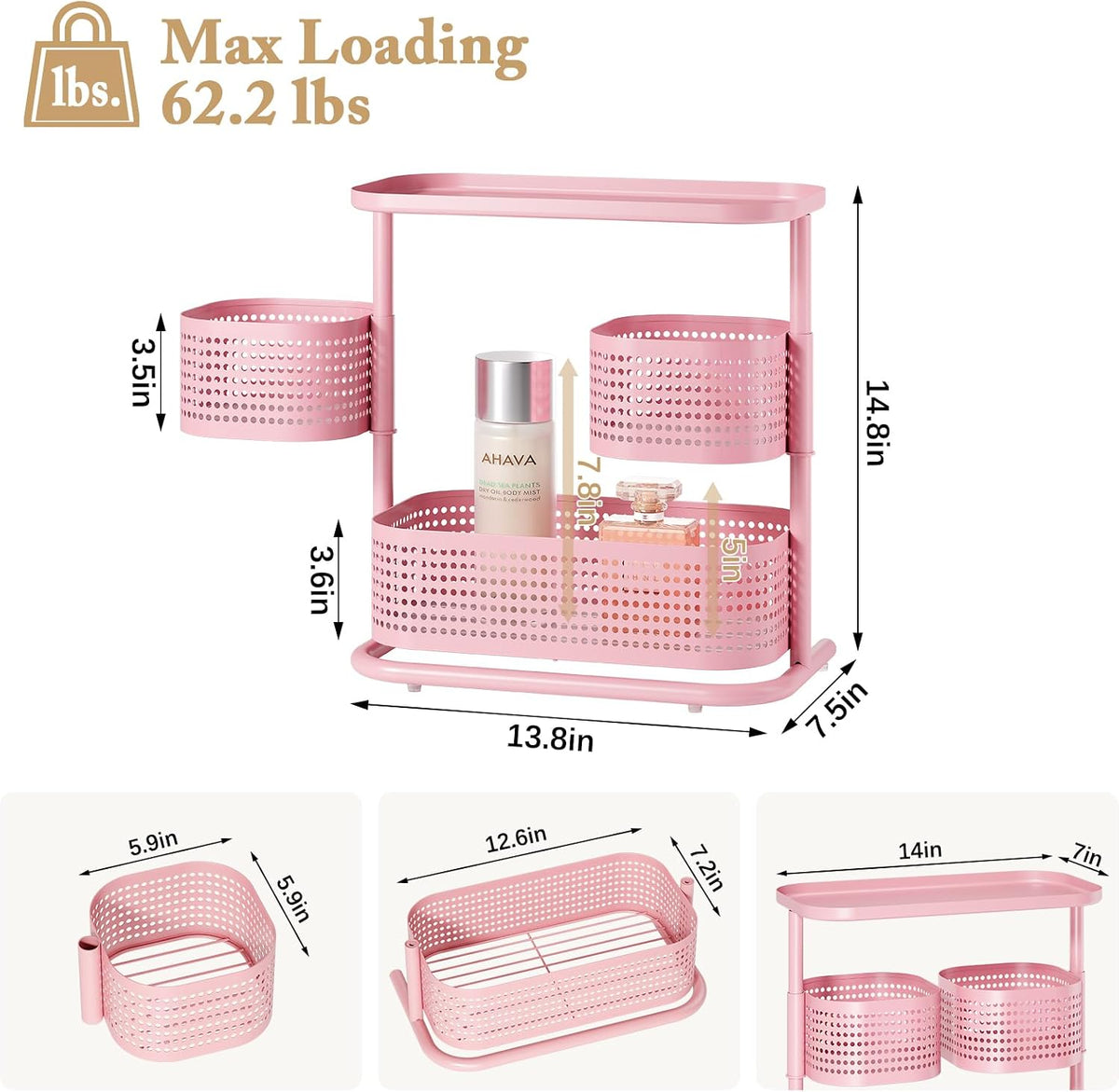 Metal Bathroom Counter Organizer，Rotating Countertop Storage Shelf