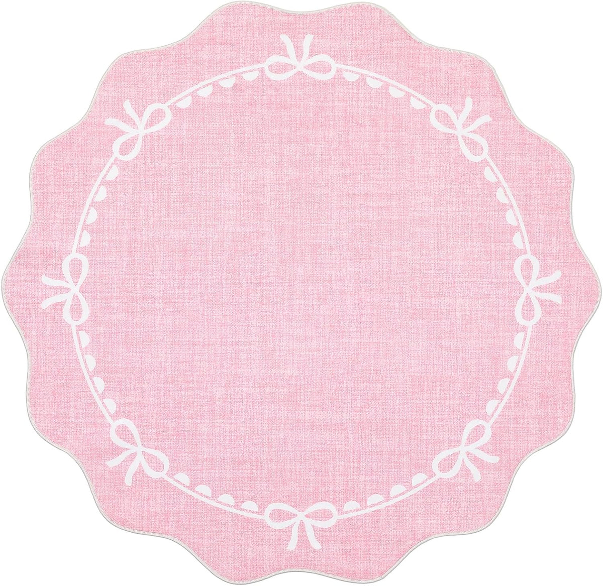 4ft Round Rugs Washable Scalloped Bow Rug for Bedroom, Pink
