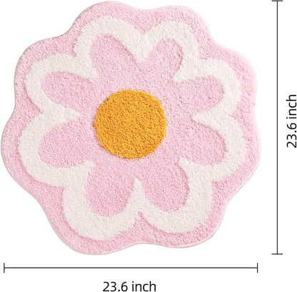 Flower Bathroom Rug, Round Non-Slip Bath Mat, 23.6"x23.6", Pink