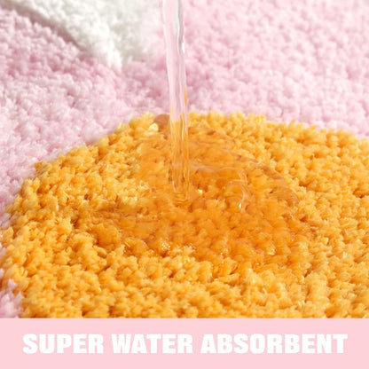 Flower Bathroom Rug, Round Non-Slip Bath Mat, 23.6"x23.6", Pink