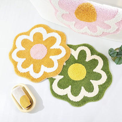 Flower Bathroom Rug, Round Non-Slip Bath Mat, 23.6"x23.6", Pink