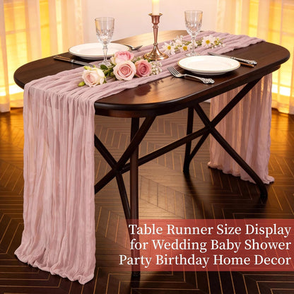 Pink Cheesecloth Table Runner - Soft Drapey Cheesecloth Table Runner Pink Runner Romantic Table Decor Elegant Table Runner Fabric for Valentine Dinner, Wedding, Bridal Shower, Party Tables 35.5x118